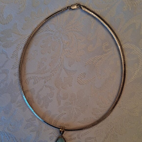 Natural Light Blue Larimar from Dominican Republic with 925 Sterling OMEGA CHAIN - Picture 3 of 3